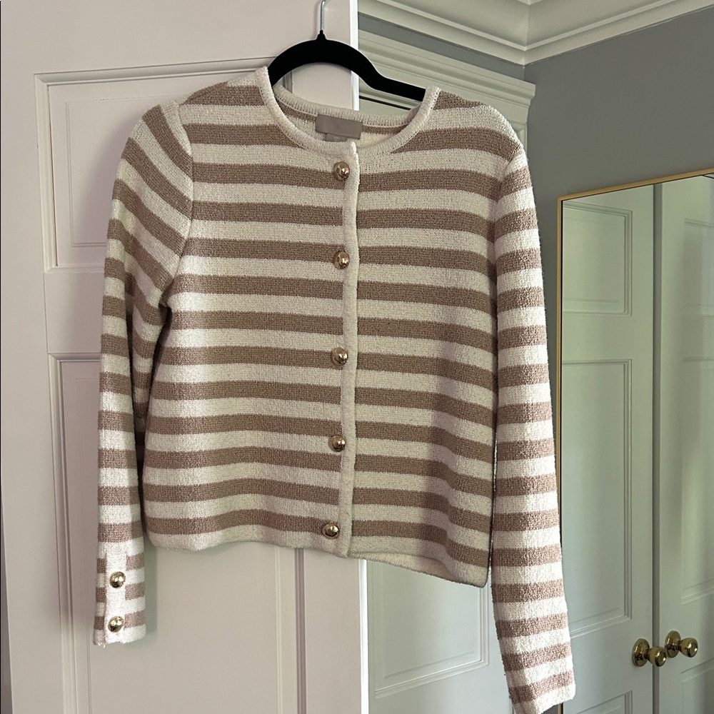 H&M Cream and Taupe Striped Button-Front Cardigan
